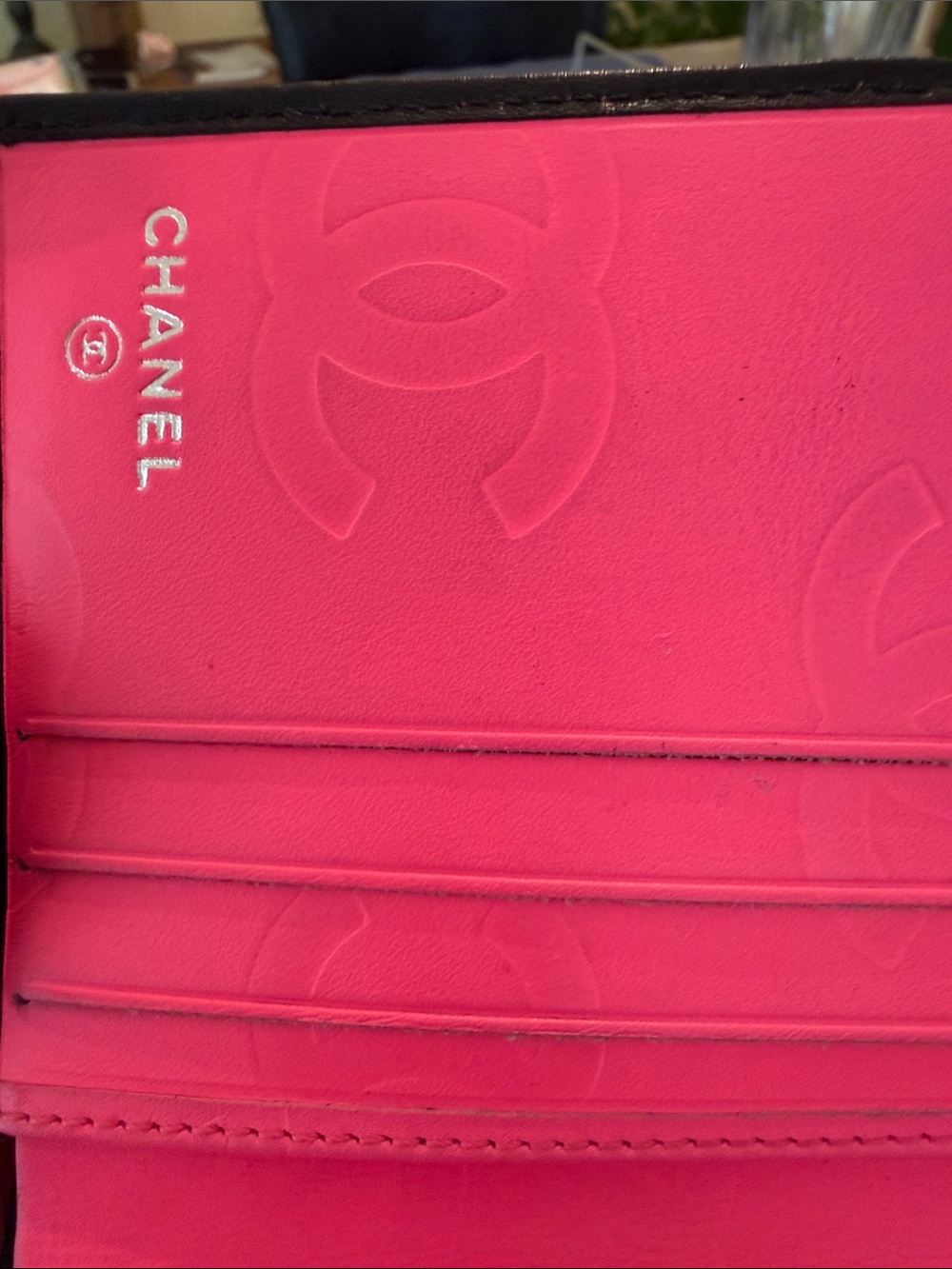 CHANEL Cambon Authentic Black and White Leather Wallet with Pink interior GUC - Picture 16 of 17